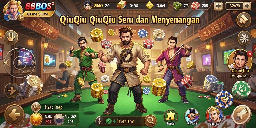Tampilan gameplay seru dalam permainan QiuQiu 88BOS.