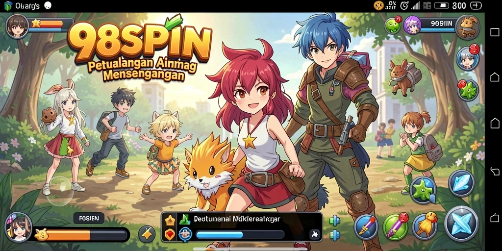 Tampilan gameplay menarik dari 98SPIN dengan karakter anime ikonik.