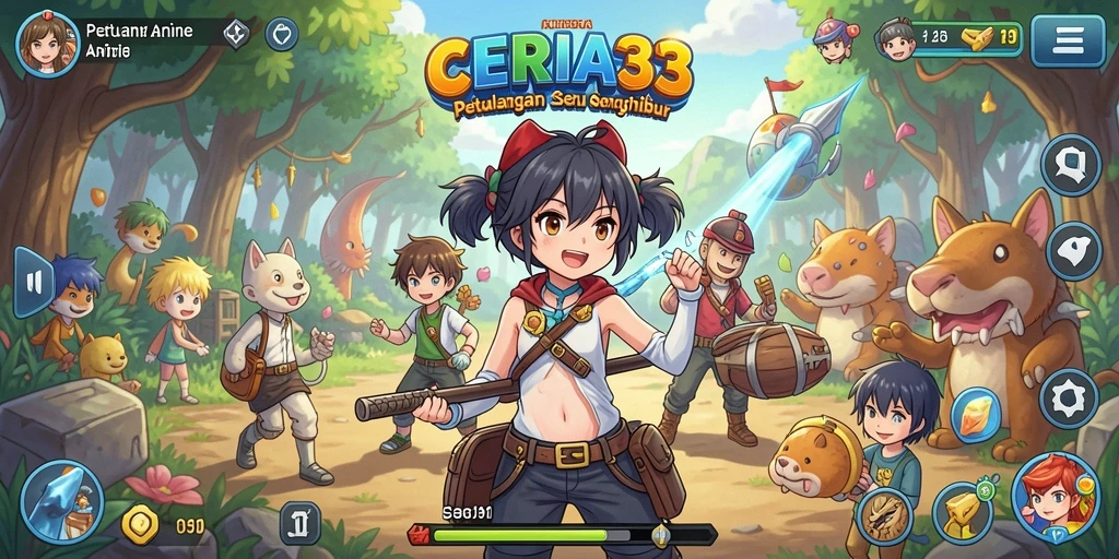 Tampilan gameplay CERIA33 yang penuh warna dan dinamis.