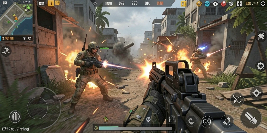 Screenshot menampilkan intense gameplay D73 dalam aksi TPS.