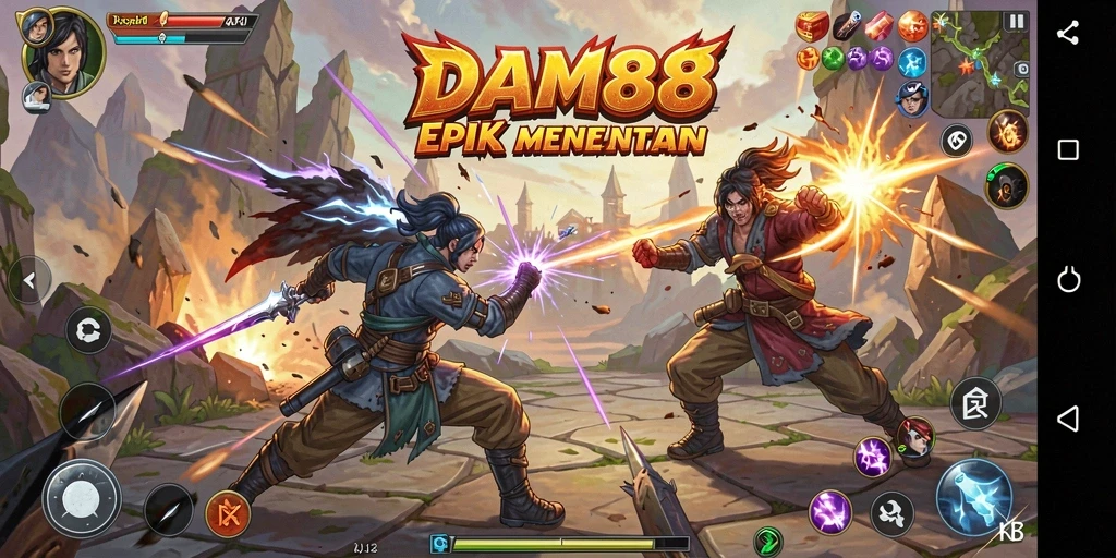 Screenshot utama DAM88 menunjukkan pertarungan intens dengan karakter yang unik.