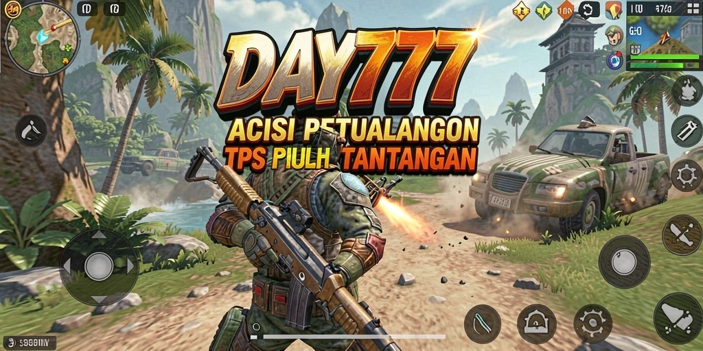 Screenshot DAY777 menampilkan aksi pertarungan TPS yang intens dan mendebarkan.