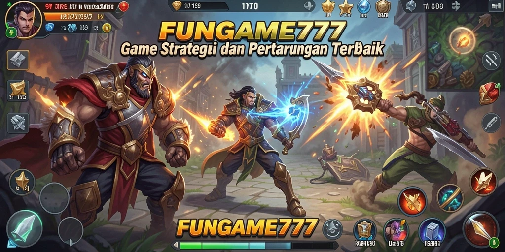 Screenshot utama FUNGAME777 menampilkan aksi pertempuran dalam permainan SLG yang mendebarkan.