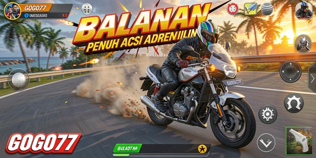 Screenshot GOGO77 menampilkan akselerasi motor yang mendebarkan di lintasan.