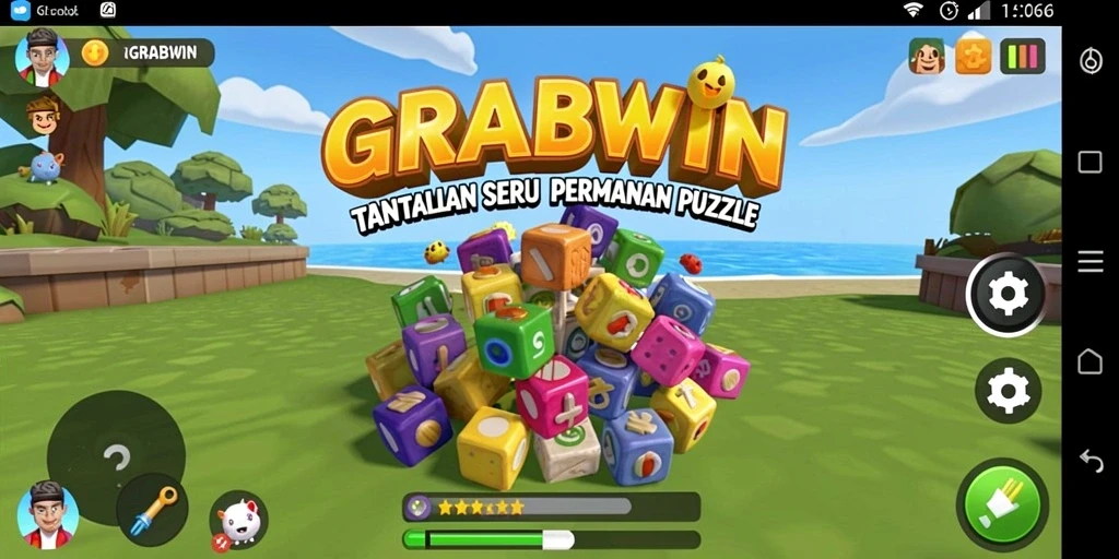 Tangkapan layar gameplay GRABWIN dengan berbagai puzzle yang menantang.