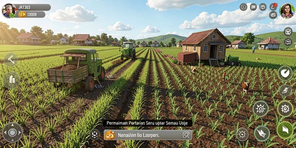 Tampilan gameplay menarik dari JKT303 dengan elemen pertanian yang menarik.