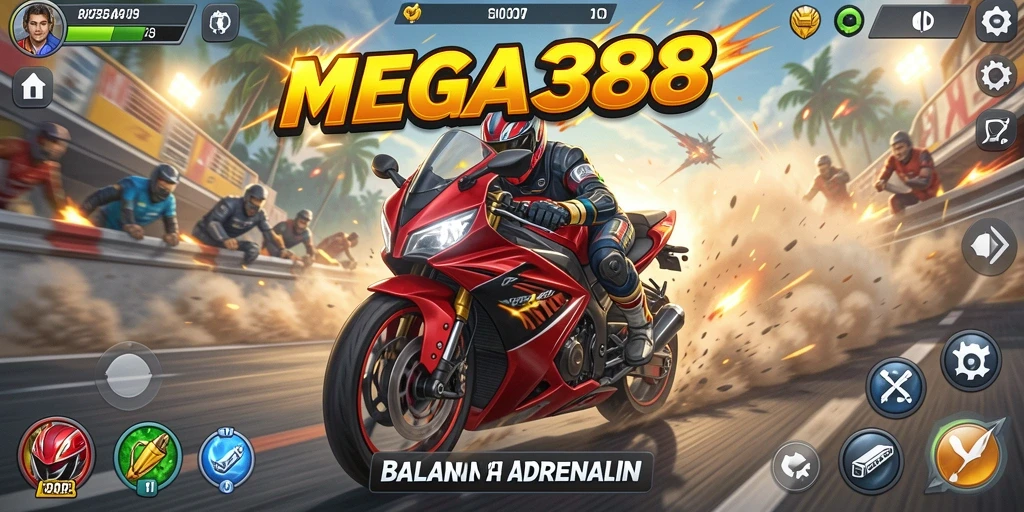 Screenshot gameplay balapan motor di MEGA388 yang seru.