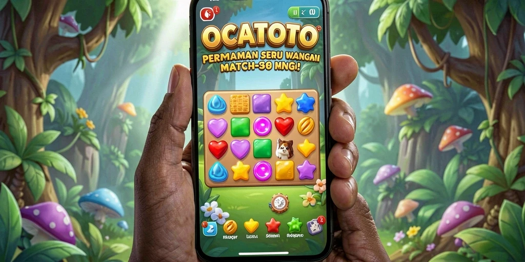 Gambaran gameplay OCATOTO dengan kombinasi elemen Match-3 yang warna-warni.