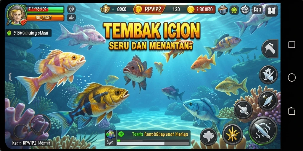 Screenshot gameplay RPVIP2 dengan aksi tembak ikan yang mendebarkan.