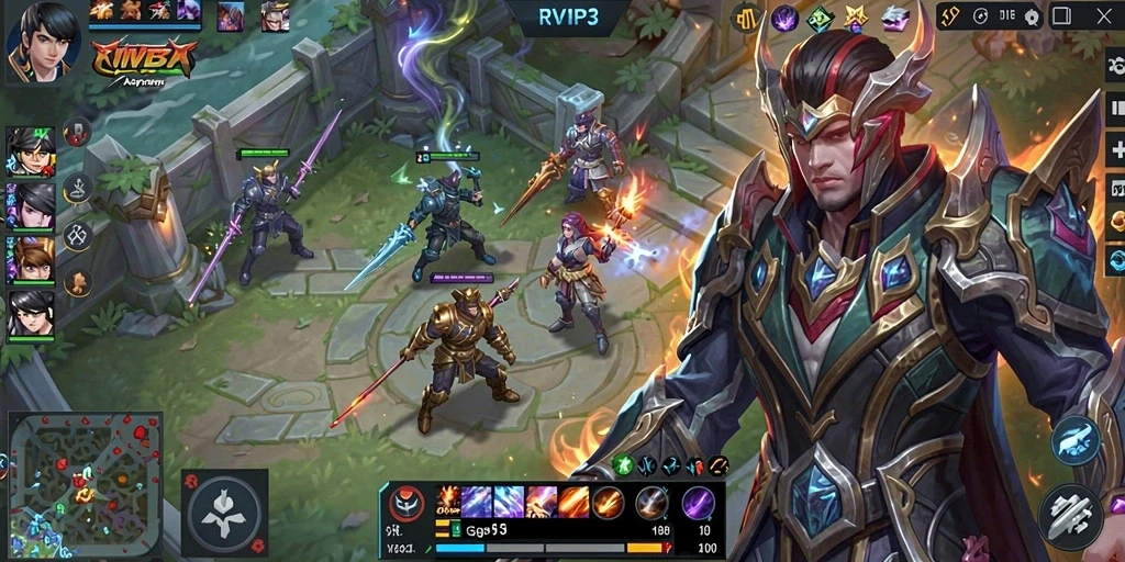 Screenshot gameplay RVIP3 menampilkan aksi seru dalam permainan MOBA.