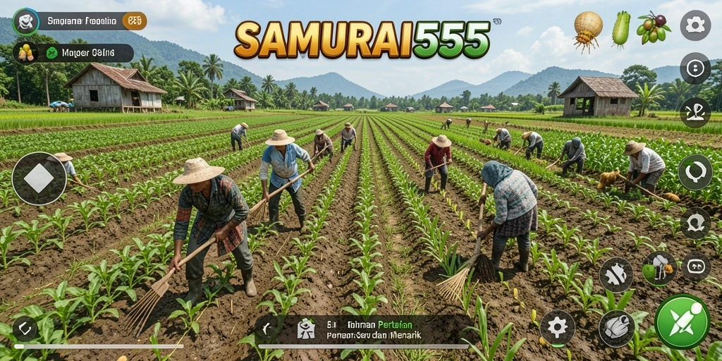 Tangkapan layar SAMURAI555 menampilkan gameplay bertani yang seru.