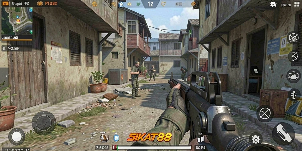 Screenshot utama SIKAT88 menampilkan aksi tembak-menembak yang intens.