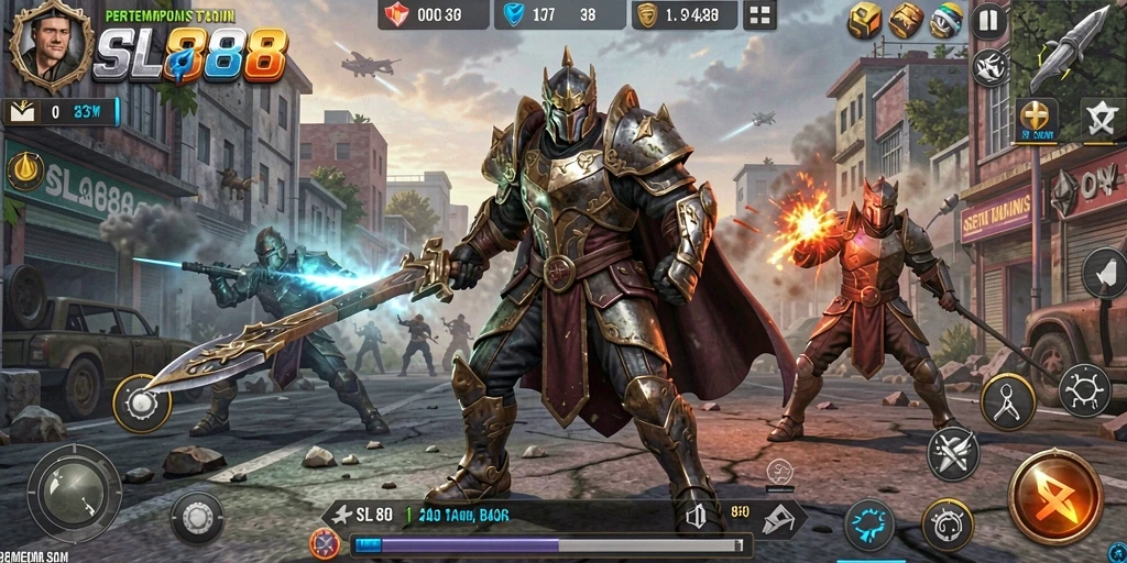 Tangkapan layar gameplay SL888 memperlihatkan aksi pertempuran strategis yang intens.