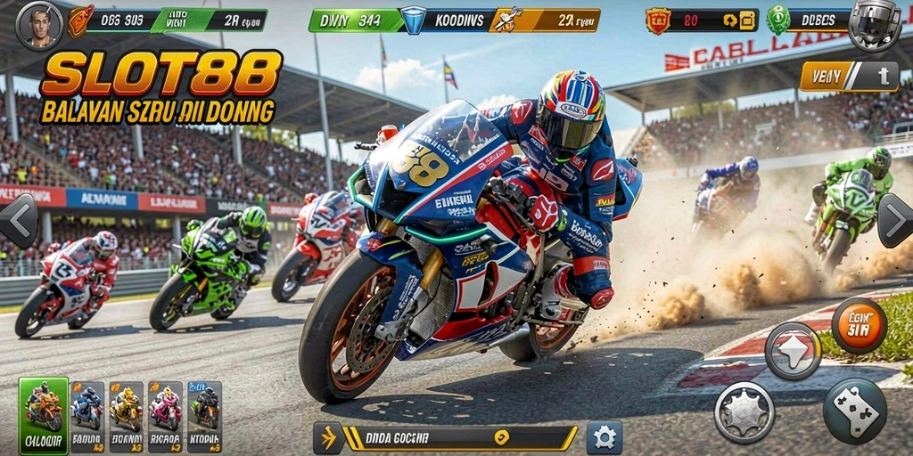 Tampilan gambar dari gameplay balapan motor yang seru di SLOT88.